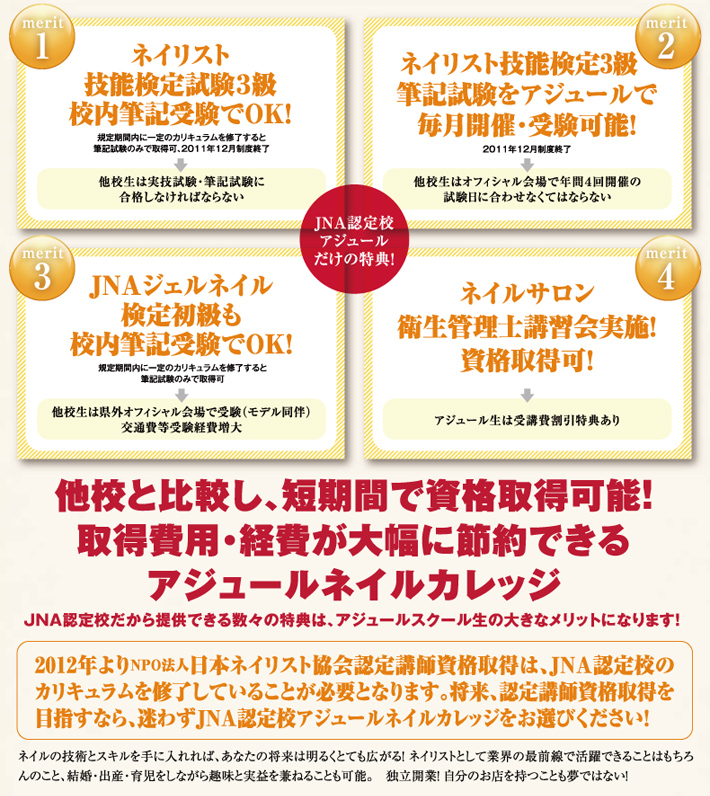 アジュールネイルカレッジの大きなメリット